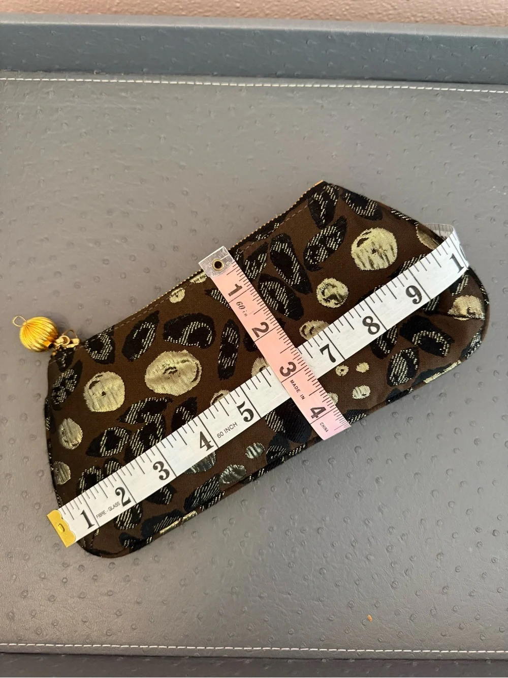 Amanda Pearl Gold & Black Leopard Print Zip Clutch with Matching Mirror